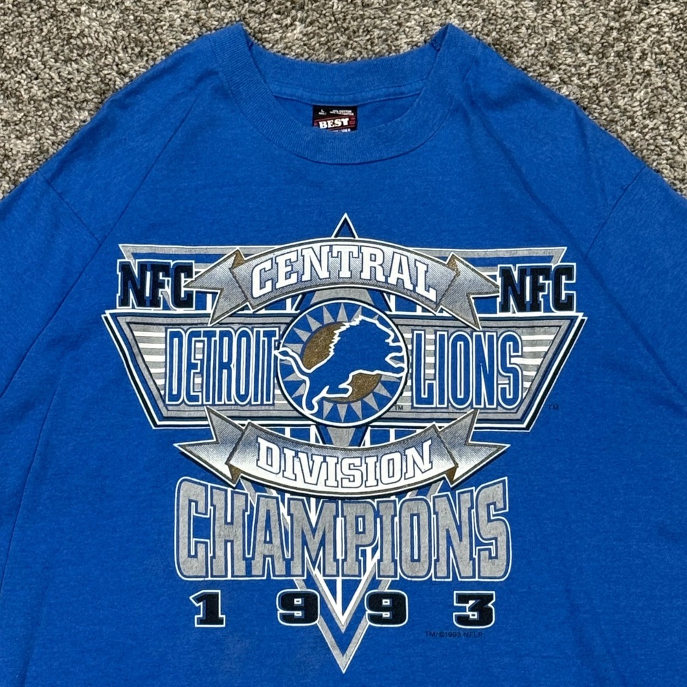 Vintage 1993 Detroit Lions NFC Central Division Champions T-Shirt Mens L 90s